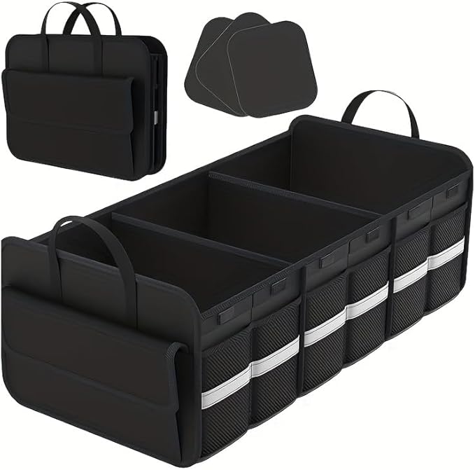 CloudDream Car Trunk Organizer and Storage, 35.4" Large Foldable Cargo Storage with 3 Compartments & 6 Pockets, Waterproof Collapsible Organizer for SUV, Truck, Minivan, Sedan, Auto Accessories