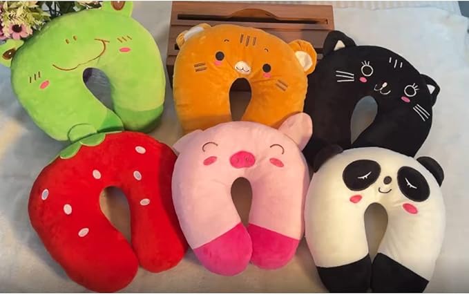 Travel Pillow for Kids, Cute Animal Neck Pillow Support U Shaped Cushion Plush Soft Rest Reading Pillows Sleeping Pillows for Airplane Train Car (Color:Black cat)