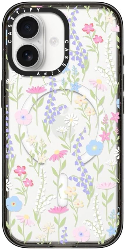 CASETiFY Impact iPhone 17 Case [Slim/Compatible with Magsafe / 8.2 ft. 4X Military Grade Drop Protection] - Pink Pastel Cute Floral - Clear Black