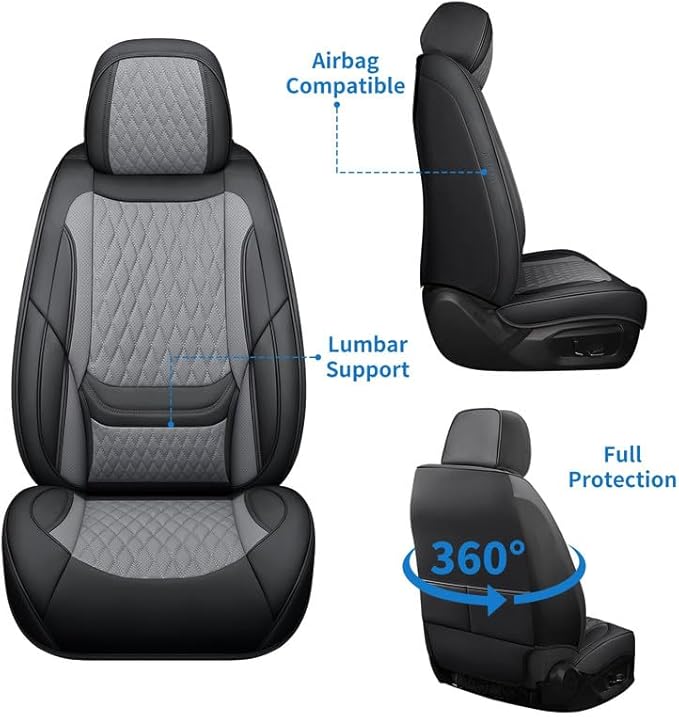 Car Seat Covers Full Set Custom Fit for Ford Ranger 2000-2026 - Premium Faux Leather with Lumbar Support | Breathable, Waterproof, Anti-Slip, Durable (Black&Gray,Full Set)