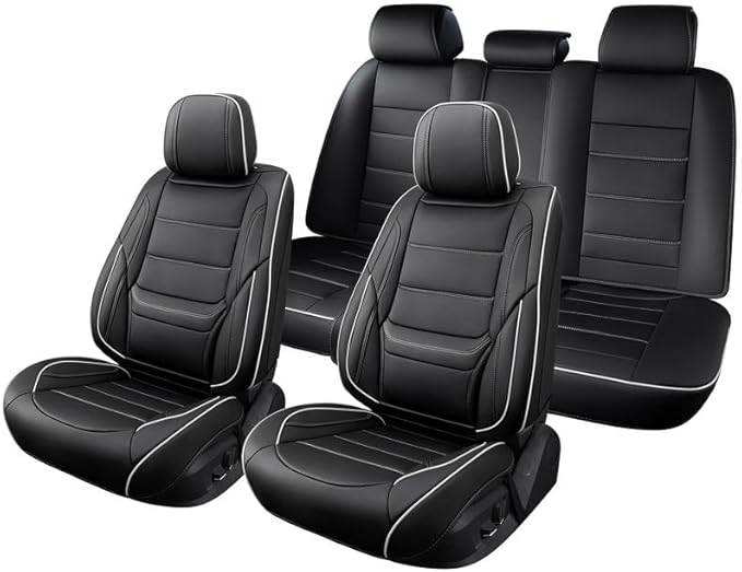 Car Seat Covers Full Set Custom Fit for Buick Envista 2024-2026-Luxury Leather with Lumbar Support, Breathable, Waterproof, Anti-Slip, Durable, Easy to Install (Black&White,Full Set)