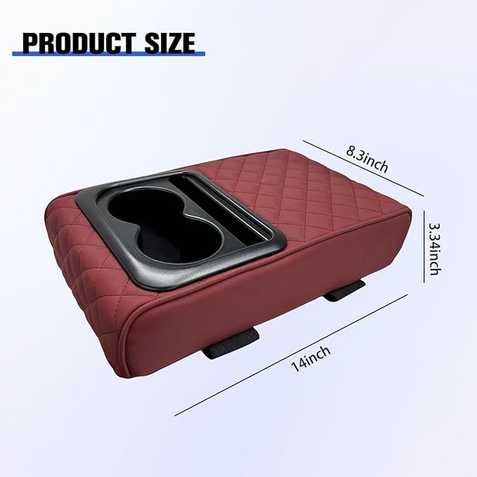 Car Center Console Armrest Pillow, Vehicle Armrest Seat Box Cushion Pad with Cup Holder & Phone Holder, Comfortable Auto Middle Console Cover, Universal for SUV RV Truck (Diamond, Wine Red)