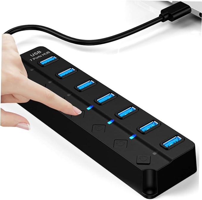 OSALADI USB Hub Individual Off Port USB Splitter for Laptop and Computer High-Speed Data Transfer Led Indicator Thick Core Cable for Power Supply