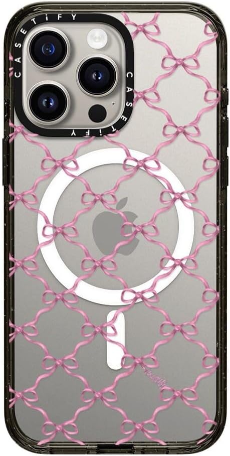 CASETiFY Impact iPhone 15 Pro Max Case [Slim/Compatible with Magsafe / 8.2 ft. 4X Military Grade Drop Protection] - Entwined in Ribbon - Clear Black