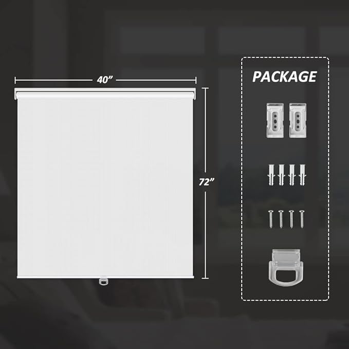 LUCKUP Light Filtering Roller Shades for Windows, Cordless Semi Sheer Solar Blinds with 5% Openness Free-Stop Window Shades for Home & Office, White 40" W x 72" L