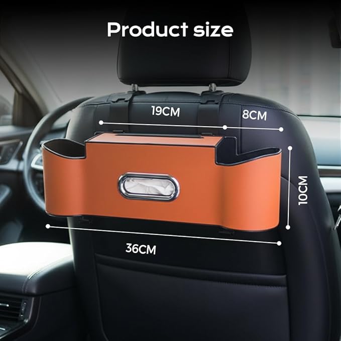3-in-1 Car Backseat Organizer, 2026 New Multifunctional Back Seat Car Organizer with Cup Holder, Tissue Box, Trash Bin & Hooks for Hold Phones, Snacks, Drinks, Handbags (2, Orange)