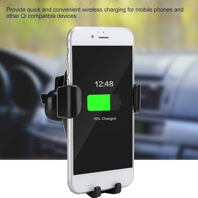 Car Mount Charger, 10W 360 Degrees Rotation Fast Charging Car Charger Bracket Mobile Phone Charger Silver for S10, S10, Note 10, 10, Mate 30, Mate 30 Pro Black