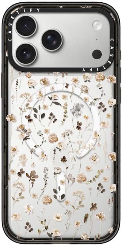 CASETiFY Impact iPhone 17 Pro Max Case [Slim/Compatible with Magsafe / 8.2 ft. 4X Military Grade Drop Protection] - Wildflower Friday - Clear Black