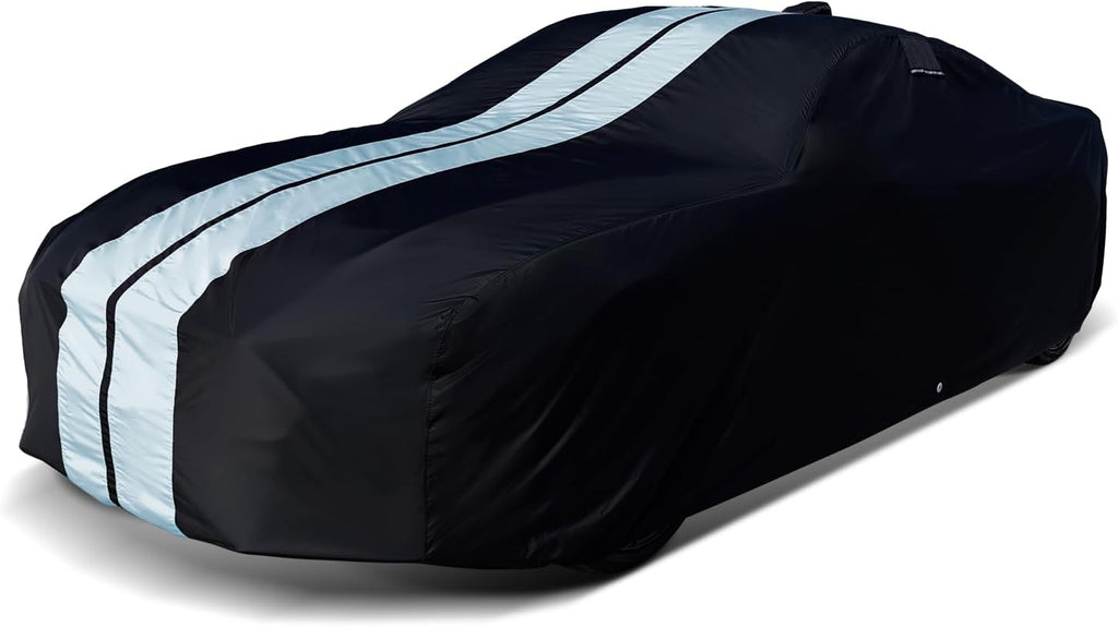 iCarCover Custom Car Cover for Pontiac Ventura II (1971-1977) Waterproof All-Weather Rain Snow UV Sun Protector Full Exterior Indoor Outdoor Car Cover (Stripe - Black/Gray)