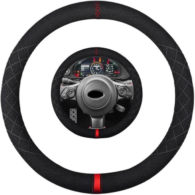 Suede Steering Wheel Cover,Compatible with Subaru BRZ 2016-2023 Suede Leather Sport Non-Slip Wheel Cover Car Interior Accessories 14-14 1/4 inch for Man and Women