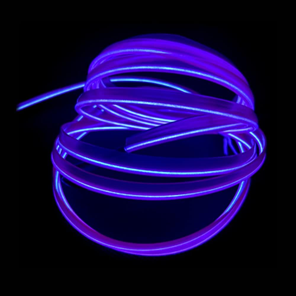 El Wire Purple Interior Car LED Strip Lights, 5M Neon Wire USB 5V with Fuse Protection for Automotive Interior Decoration, with 6mm Sewing Edge