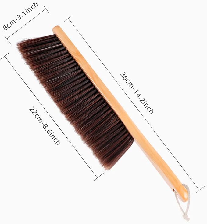 Hand Broom,Horse Hair Brushes,Soft Horsehair Upholstery Brush with Handle,Shop Brush Dustpan,Foxtail Broom,Dust Broom for Bench/Couch/Furniture/Couch/Counter/Bed/Fireplace Ash Dusting,Duster Cleaning
