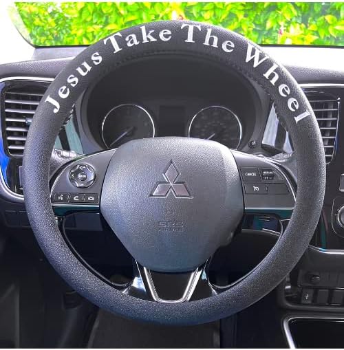 Jesus Take The Wheel Silicone Steering Wheel Cover. Fits 13-15 inch. Black Color, Anti-Slip Grip, Easy Installation & Removal, Durable, Heat Resistant, Waterproof, Stretchable
