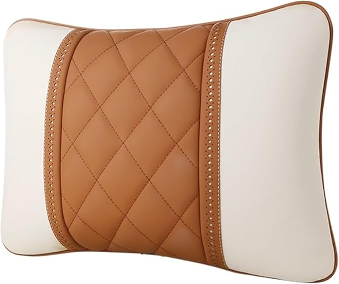 Car seat headrest Leather Car Fit for Seat Rest Cushion Headrest Car Neck Pillow Fit for BMW (Color : Beige brown-01)