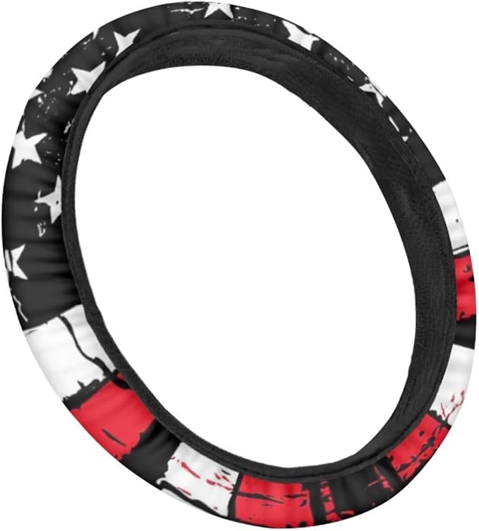 SEANATIVE Red American Flag Steering Wheel Cover, Silicone, Non-Slip Soft, Easy to Disassemble