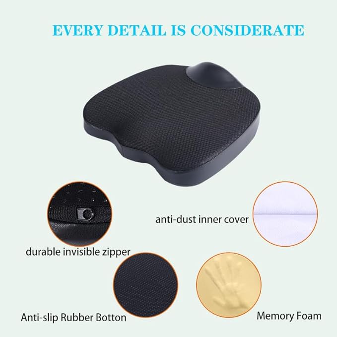 Decompression Cushion, Comfort Memory Foam Seat Cushion for Car Seat Drivers, Tailbone (Coccyx) Pain Relief Cushion, Office Chair Cushion (Gray)
