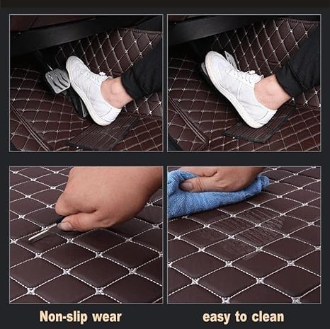 Custom Floor Mats for Cars，Luxury Full Coverage All Weather Car Floor Mats，Leather Car Mat Set ， Floor Mats for 99% of Cars, Trucks & SUVs (Border Purple, Middle Black Rice)