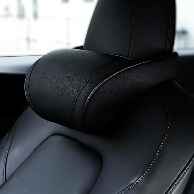 Car Headrest Neck Pillow Support Memory Foam Ergonomic Design Accessory for Driving Seat Fatigue Relief Compatible with Model S X 3 Y & Cybertruck - 1 Piece