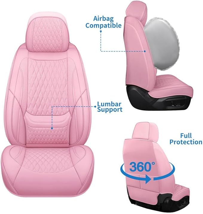 Car Seat Covers Full Set Custom Fit for Mercury Mountaineer 1997-2010 - Premium Faux Leather with Lumbar Support | Breathable, Waterproof, Anti-Slip, Durable (Pink,Full Set)
