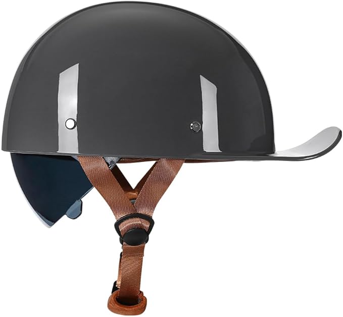 Vintage Retro Open Face Motorcycle Helmet Baseball Cap Half Helmets with pull-down Lens for Men Women Moped Cap Jet Scooter Street Cruiser - DOT Certified (Gray,X-Large)