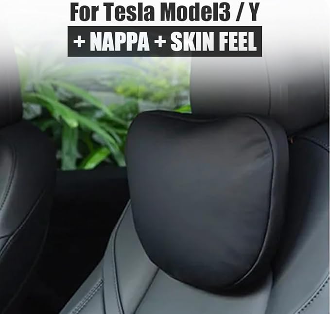 Seat Headrest Neck Pillow for Tesla Model 3 ModelY/S/X Uniquely Designed Neck Pillow Seat Headreck Cushion Nappa Leather Neck Support Car Accessories (1 pcs Black)