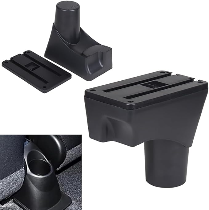 AULPHIKE Compatible with Nissan Micra March Armrest 2011-2016 Armrest Car Center Console Organizer Armrests Double Layer Storage with 3 USB（Black）