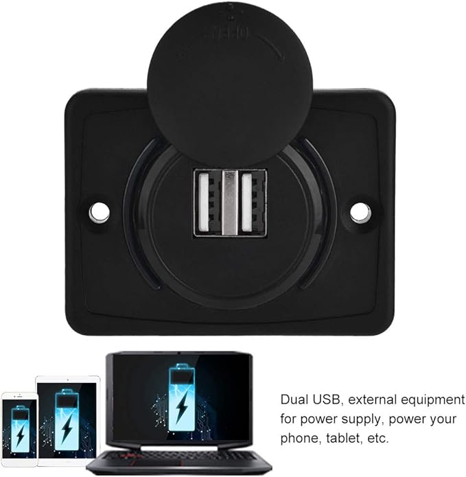USB Car Charger, 12v 24v Mini Panel Dual Socket Power Adapter Outlet with Cap Quick Surface Mount Multi Device Charging for Cars Bus Boat Automotive Marine Truck Golf Cart Smartphone Laptop