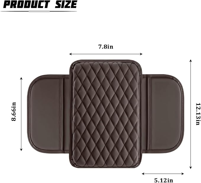 Car Armrest Cushion Pad, Leather Vehicle Center Console Cover with 2 Storage Bags, Non-Slip Automotive Interior Arm Rest Seat Box Cover Accessories, Universal for SUV RV Sedan (Coffee)