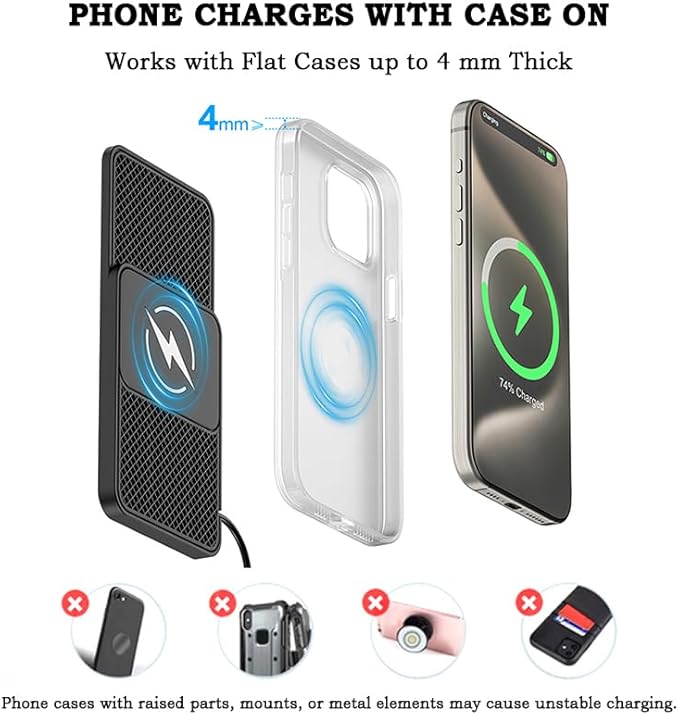 Car Charger for Ram 1500 2019 2020 2021 2022 2023 2024 2025, 20W Fast Charging Pad for Phones, Plug & Play Cord-Free Charging Pad with Step Design for Commutes Home Travel Use,A Type-C 30cm