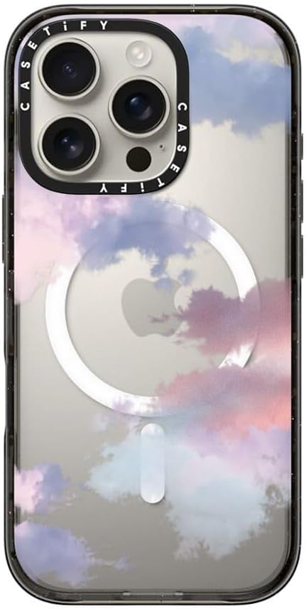 CASETiFY Impact Case for iPhone 16 Pro [Slim / 8.2 ft. 4X Military Grade Drop Protection/Compatible with Magsafe] - Clouds - Clear Black