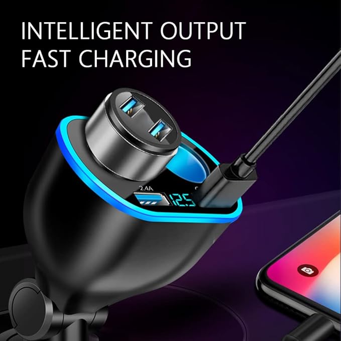 2026 New Upgrade 4 Port Cigarette Lighter Splitter,2.4A&QC3.0 Super Fast Car Charger with Dual Cigarette Lighter Plug with LED Voltmeter Compatible with Mobile Cell Phone Dash Cam GPS (QC+2.4A)