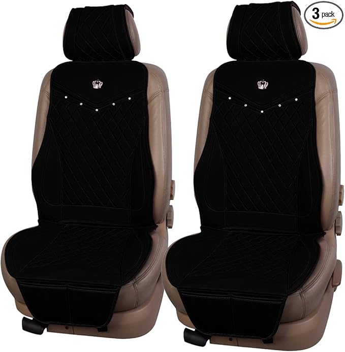 Flying Banner car seat Covers seat Cushions Luxe Fit Faux Leather Easy Installation Vehicles Non Slip Premium (Solid Black, 2 x Front Seat Cover)