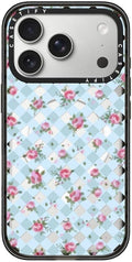 CASETiFY Impact iPhone 17 Pro Case [Slim/Compatible with Magsafe / 8.2 ft. 4X Military Grade Drop Protection] - Floral Gingham - Blue - Clear Black