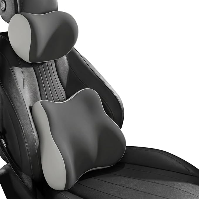 Car Headrest Pillow & Lumbar for Audi A3 Sportback (8V) 2012-2024, Car Seat Neck Pillow Back Support, Breathable All-Season Automotive Seat Cushions, 2PCS,C Dual Gray