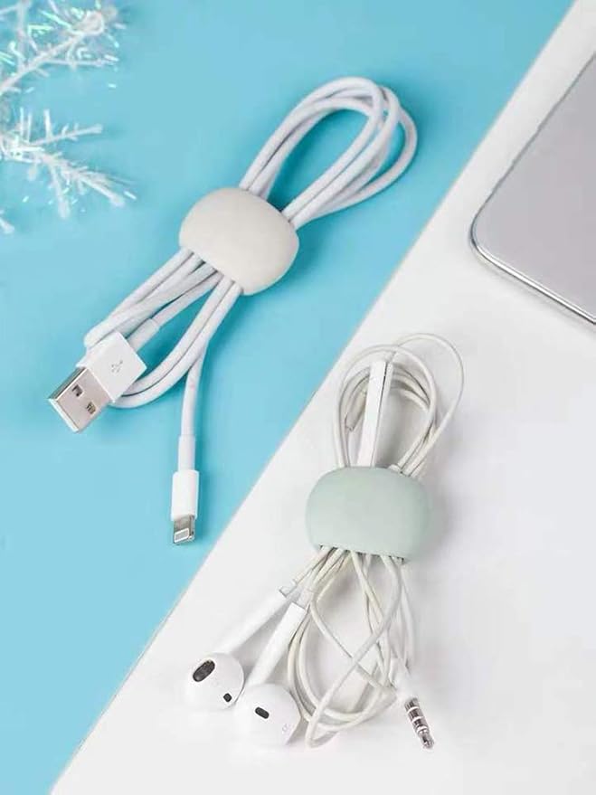Keast 4Pcs Reusable Silicone Cord Organizer, Headphone Earphone Cable Organizer Cord Management Wrap Winder Headphone Cable Winder, Phone Charger Wire Clips for Business Travel Colors Random