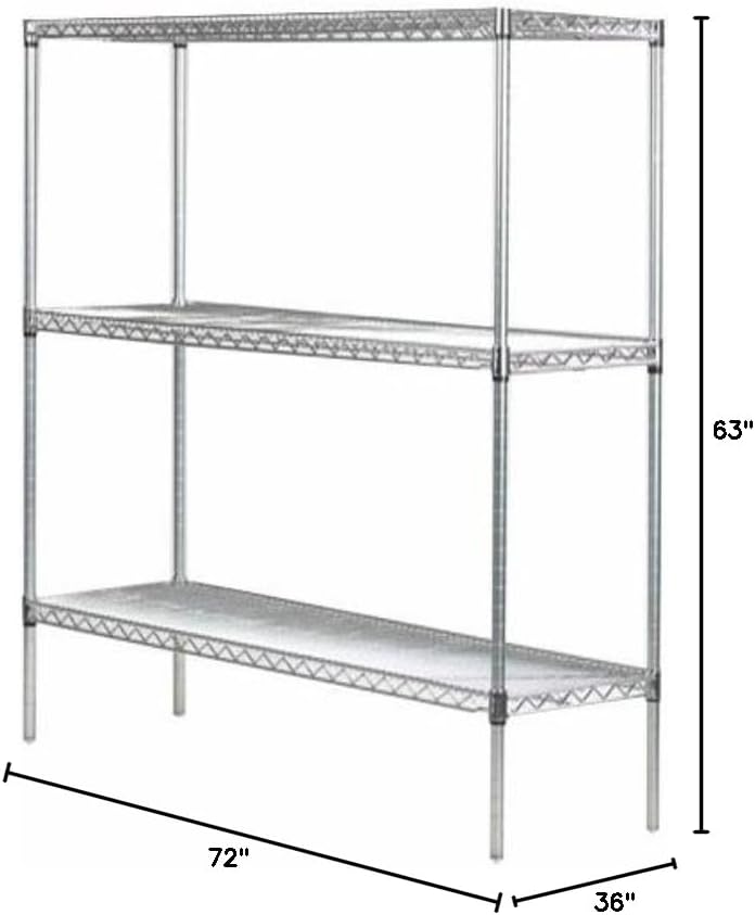 Omega 36" Deep x 72" Wide x 63" High 3 Tier Chrome Starter Shelving Unit