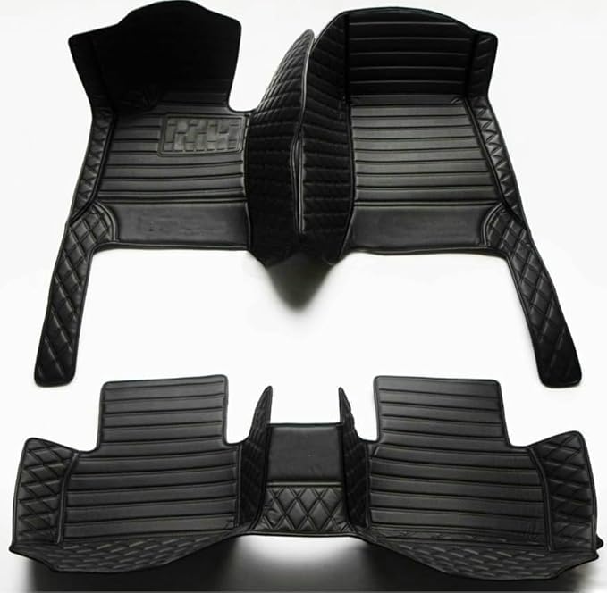 Yaruicar Custom Personalized Floor Mats for Cars Luxury Full Coverage All Car Floor Mats Anti-Slip Leather Car Mat Set Trucks & SUVs Trucks Automotive Floor Mats Liners (3D-All Black)