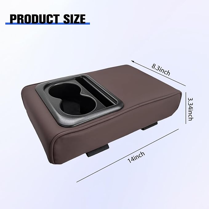 Car Center Console Armrest Pillow, Vehicle Armrest Seat Box Cushion Pad with Cup Holder & Phone Holder, Comfortable Auto Middle Console Cover, Universal for SUV RV Truck (Coffee)