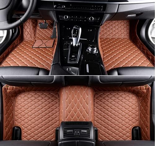 Custom Making Car Floor Mats for 95% Sedan SUV Sports Car Full Coverage Cute Men Women Pads Protection Non-Slip Leather Floor Liners (Light Brown)