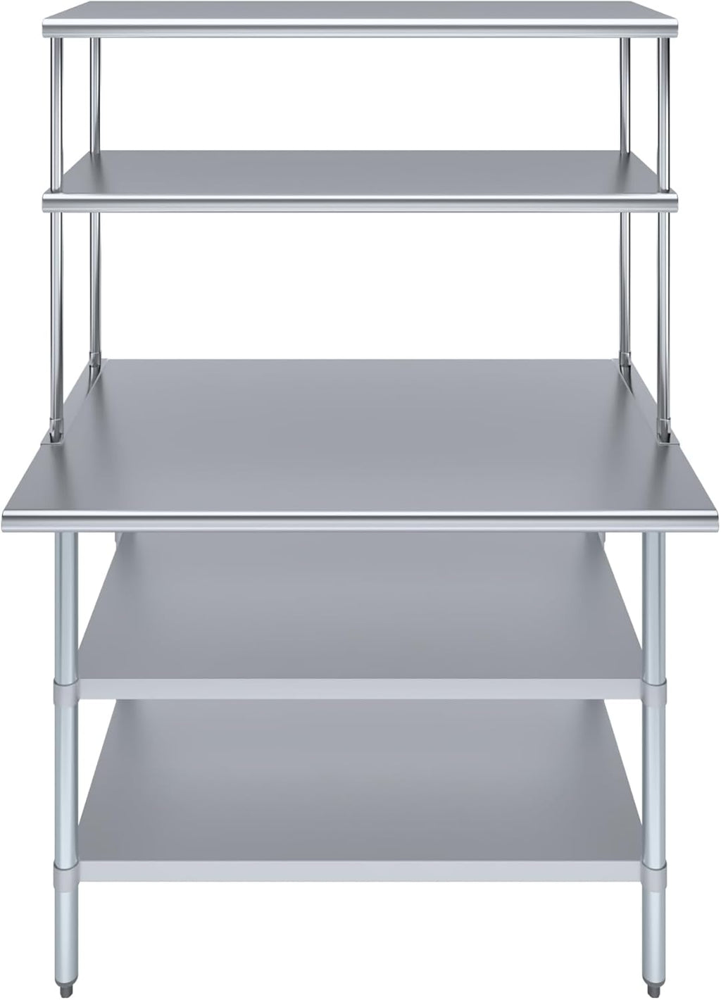 Amgood Stainless Steel Work Table with 2 Shelves | Metal Kitchen Prep Table & Shelving Combo (30" x 48" Table with 2 Shelves + 18" Overshelf)
