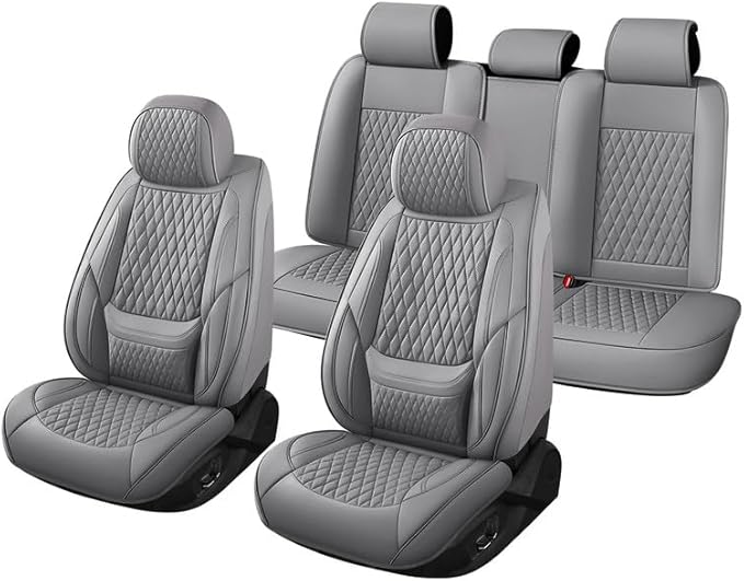 Car Seat Covers Full Set Custom Fit for Pontiac G6 2004-2010 - Premium Faux Leather with Lumbar Support | Breathable, Waterproof, Anti-Slip, Durable (Gray,Full Set)