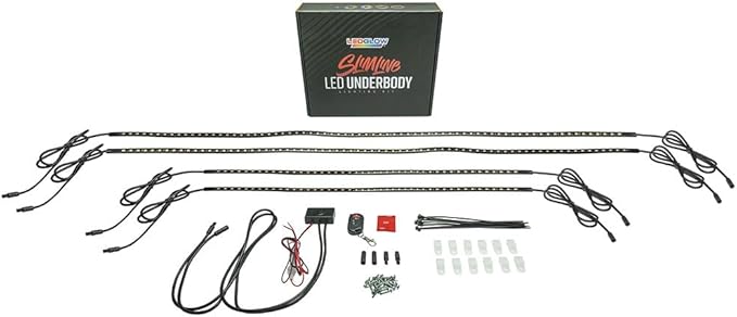 LEDGlow 4pc White LED Flexible Car Slimline Underbody Underglow Accent Neon Lighting Kit - 4 Unique Patterns - Water Resistant, Low Profile Light Tubes - Includes Control Box & Remote