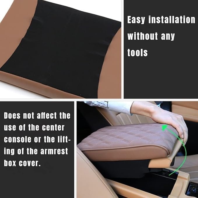Leather Car Armrest Box Pad, 2026 New Upgrade Waterproof Universal Memory Cotton Armrest Box Pad, Center Console Lid, Car Center Console Cover for Most Vehicle, Car Accessories (Beige)