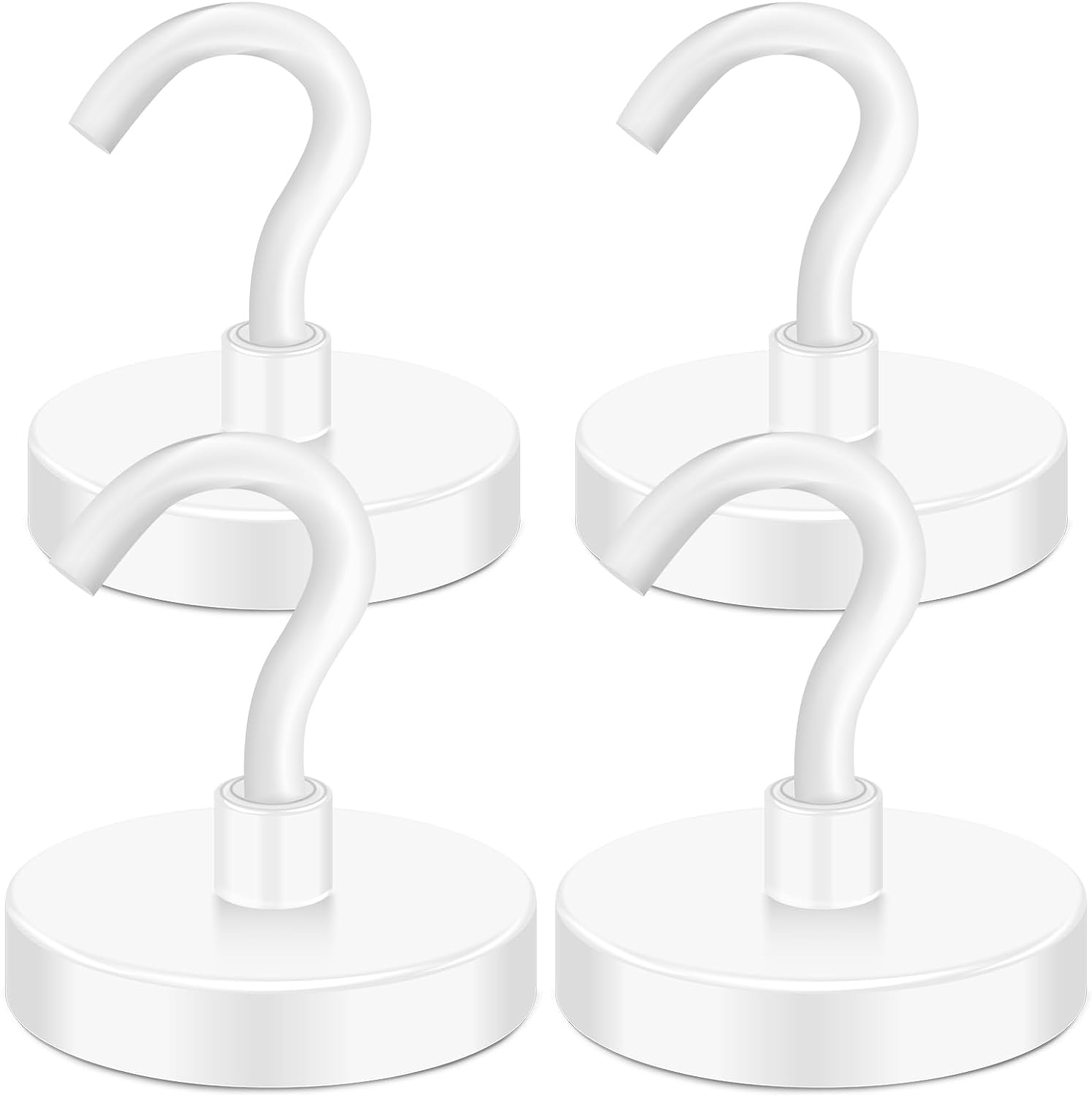 MIKEDE Magnetic Hooks Heavy Duty, 150LB Super Strong Magnetic Hooks for Cruise, Neodymium Earth Magnets with Hook for Hanging, Magnetic Metal Hanger for Fridge, Toolbox, Storage, (White, 4 Pack)
