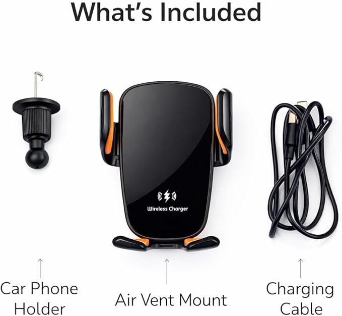 Car Phone Holder with Wireless Charger, Auto Clamping Car Mount, Fast Charging Phone Holder for iPhone & Android, Dashboard Windshield Air Vent Mount