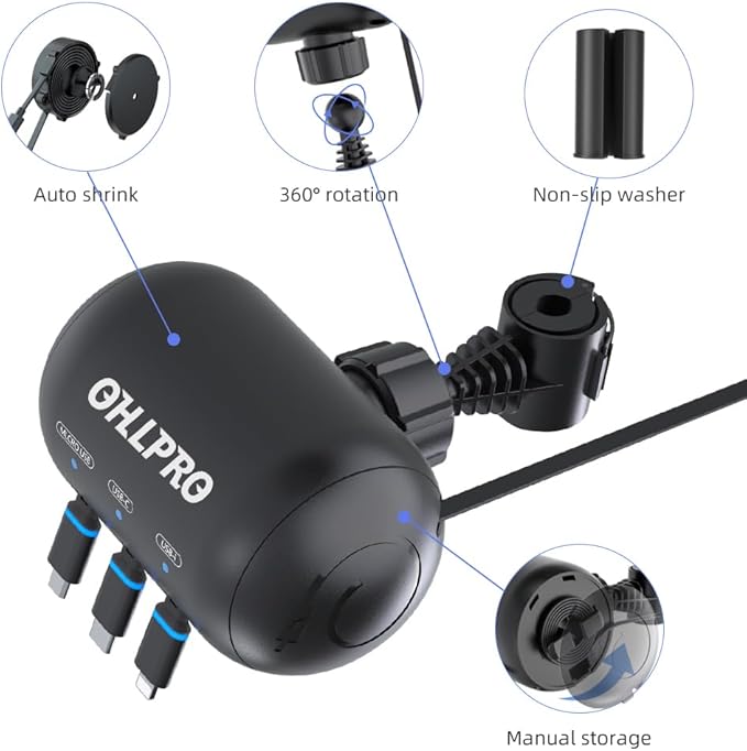 OHLPRO Retractable Backseat Car Charger [2 Pack], 3-in-1 Multi Car Charging Station with USB-C/USB-i/Micro-USB, 15W Fast Charging for iPhone, Samsung, Android, Headrest Mount for Uber Taxi Rideshare