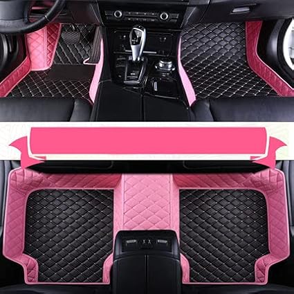 Custom Making Car Floor Mats for 95% Sedan SUV Sports Car Full Coverage Cute Men Women Pads Protection Non-Slip Leather Floor Liners (Pink Black)