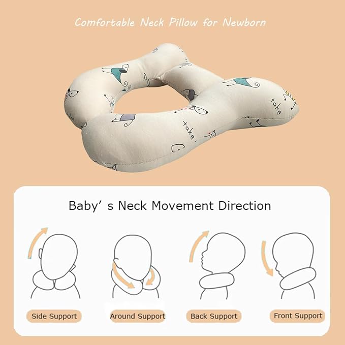 Baby Neck Pillows, Comfortable Baby Travel Head Neck Support for Car Seat Stroller Pushchair, Soft PP Cotton Travel Cushion for 0-2 Years Old Toddler Infant Newborn, Dogs