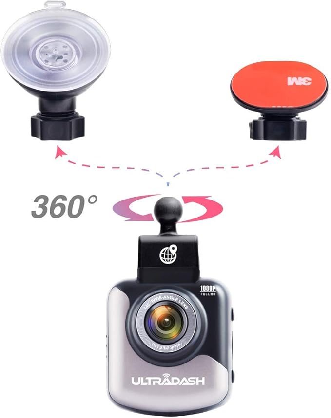 Dash Cam UltraDash C1 GPS + 64GB High Endurance Micro SD Card Bundle - Magnetic Charging Mount, HDR High-end Night Image Sensor, F1.8 140 Degree Wide Angle Lens, G-Sensor, 2" LCD, Super Capacitor