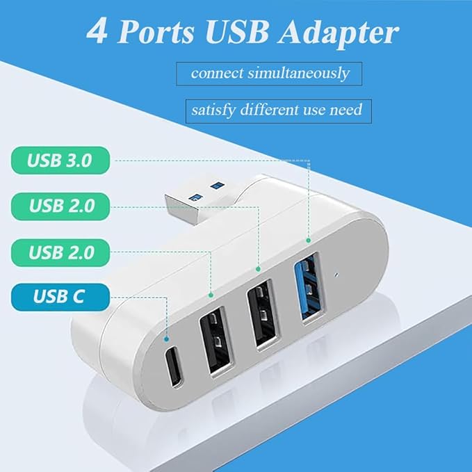 2 Pack 4-in-1 USB 3.0 Hub with Rotation, Multi-Port Adapter with 3 USB Ports and 1 USB C Port, High-Speed Data USB 3.0 Hub Compatible with Laptop/Table/Cellphone/Keyboard/Printer/MacBook